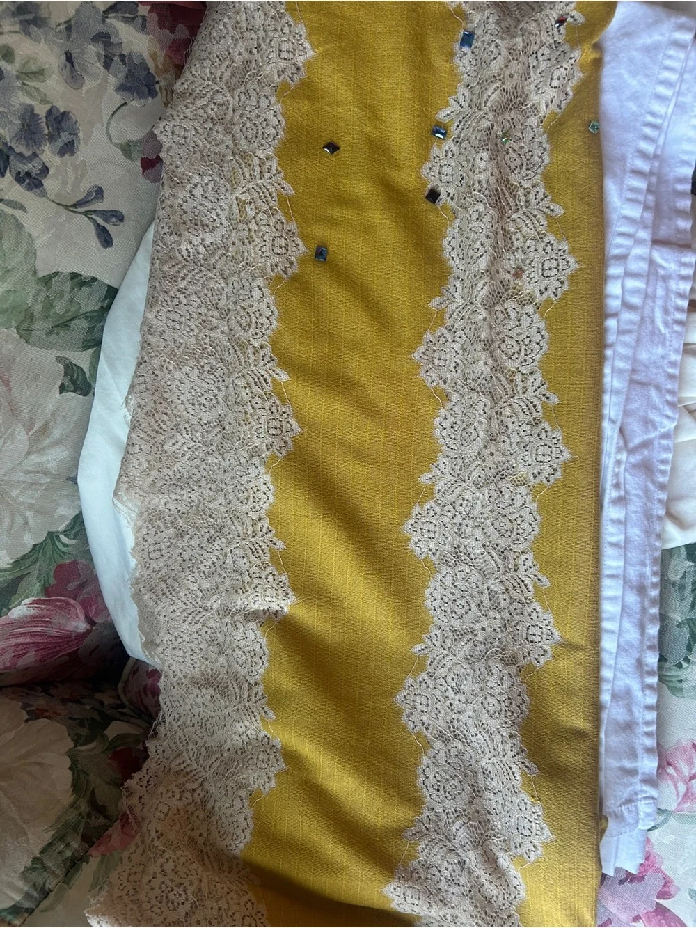 Dusty Yellow Lace silk scarf